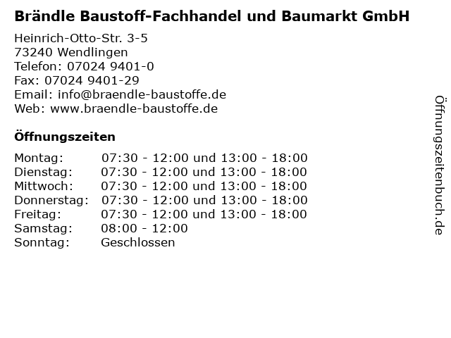 Brändle Baustoff-Fachhandel und Baumarkt GmbH in Wendlingen: Adresse und Öffnungszeiten
