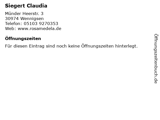 Siegert Claudia in Wennigsen: Adresse und Öffnungszeiten