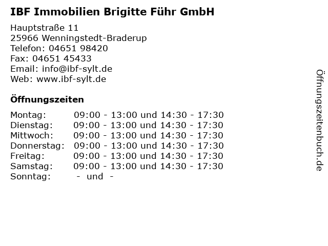 IBF Immobilien Brigitte Führ GmbH in Wenningstedt-Braderup: Adresse und Öffnungszeiten