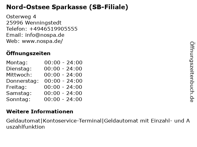 ᐅ Offnungszeiten Nord Ostsee Sparkasse Sb Filiale Wenningstedt Osterweg 4 In Wenningstedt