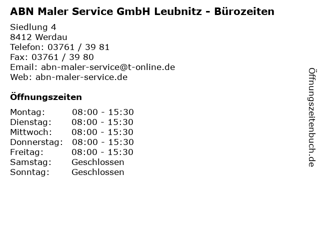 ABN Maler Service GmbH Leubnitz - Bürozeiten in Werdau: Adresse und Öffnungszeiten