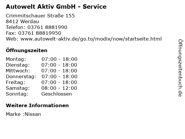 Autowelt Aktiv GmbH - Service in Werdau: Adresse und Öffnungszeiten