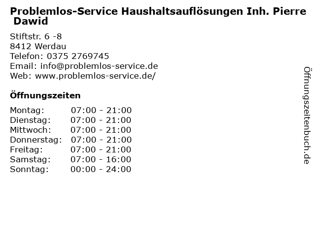 Problemlos-Service Haushaltsauflösungen in Werdau: Adresse und Öffnungszeiten