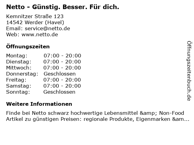 Netto - GÜNSTIG. BESSER. FÜR DICH. in Werder (Havel): Adresse und Öffnungszeiten