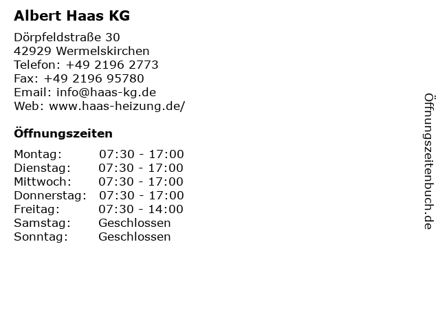Albert Haas KG in Wermelskirchen: Adresse und Öffnungszeiten