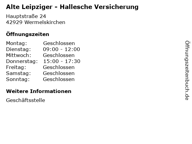 Alte Leipziger - Hallesche Versicherung in Wermelskirchen: Adresse und Öffnungszeiten