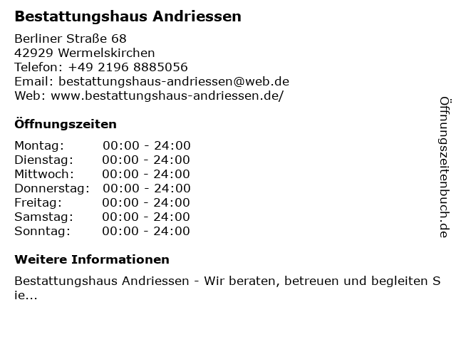 Bestattungshaus Andriessen in Wermelskirchen: Adresse und Öffnungszeiten