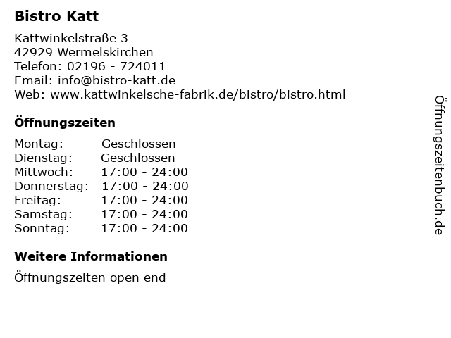 Bistro Katt in Wermelskirchen: Adresse und Öffnungszeiten