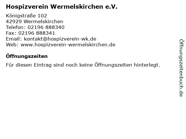 Hospizverein Wermelskirchen e.V. in Wermelskirchen: Adresse und Öffnungszeiten