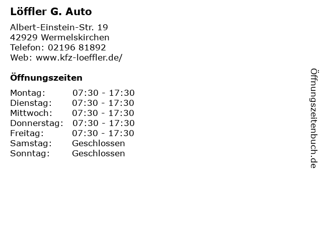 Löffler G. Auto in Wermelskirchen: Adresse und Öffnungszeiten
