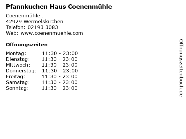 Pfannkuchen Haus Coenenmühle in Wermelskirchen: Adresse und Öffnungszeiten