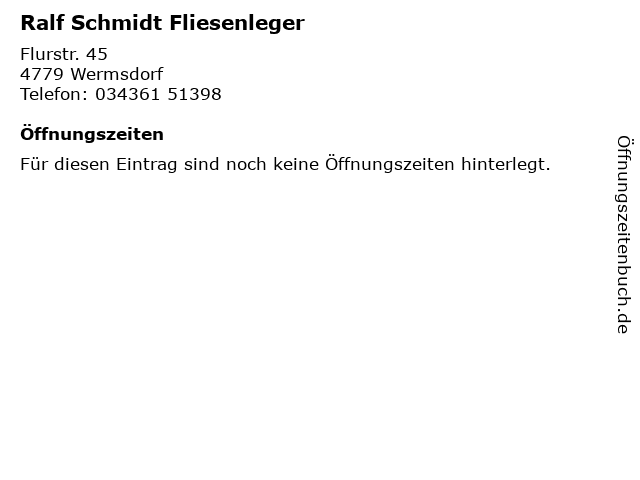 Ralf Schmidt Fliesenleger in Wermsdorf: Adresse und Öffnungszeiten
