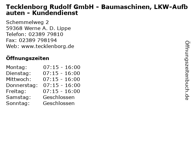 Tecklenborg Rudolf GmbH - Baumaschinen, LKW-Aufbauten - Kundendienst in Werne A. D. Lippe: Adresse und Öffnungszeiten
