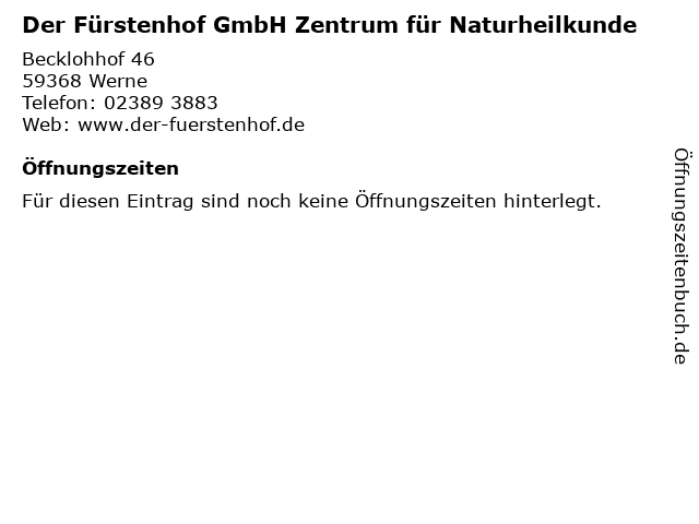 Der Fürstenhof GmbH Zentrum für Naturheilkunde in Werne: Adresse und Öffnungszeiten