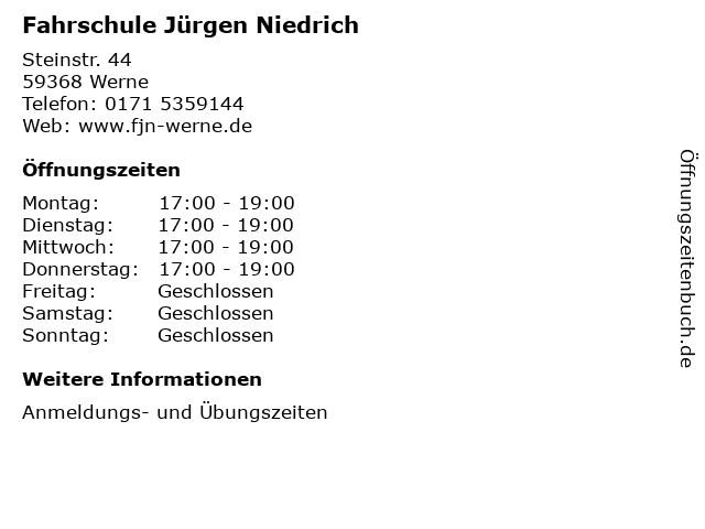 Fahrschule Jürgen Niedrich in Werne: Adresse und Öffnungszeiten