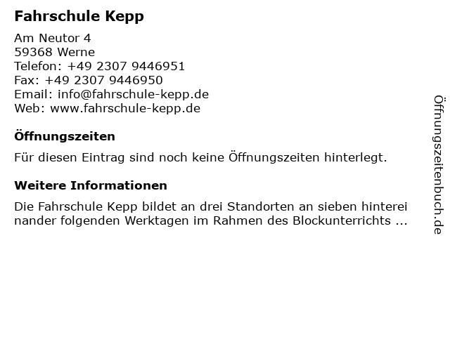 Fahrschule Kepp in Werne: Adresse und Öffnungszeiten
