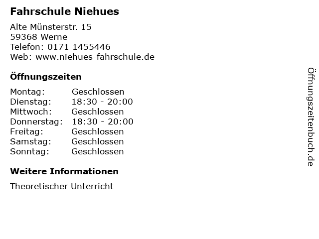 Fahrschule Niehues in Werne: Adresse und Öffnungszeiten