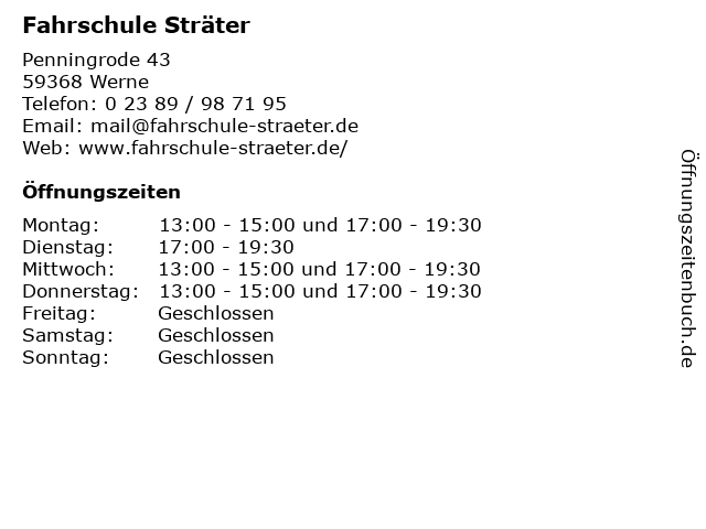 Fahrschule Sträter in Werne: Adresse und Öffnungszeiten
