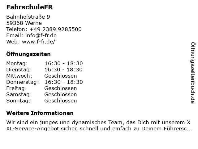 FahrschuleFR in Werne: Adresse und Öffnungszeiten