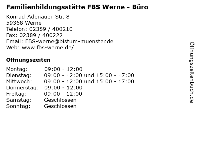 Familienbildungsstätte FBS Werne - Büro in Werne: Adresse und Öffnungszeiten