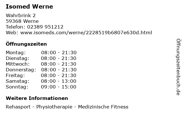 Isomed Werne in Werne: Adresse und Öffnungszeiten