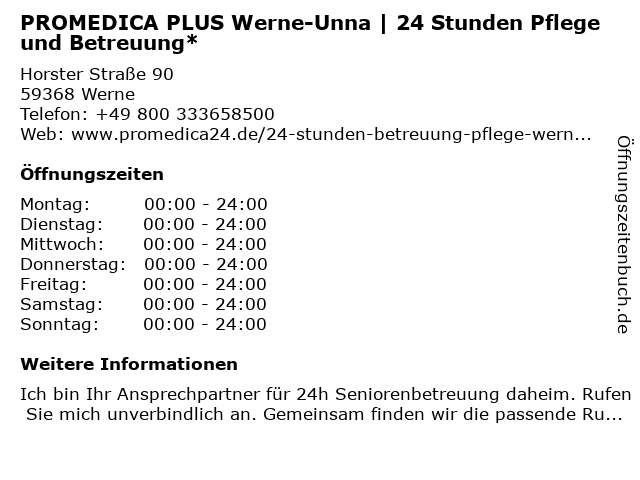 PROMEDICA PLUS Werne-Unna | 24 Stunden Pflege und Betreuung* in Werne: Adresse und Öffnungszeiten