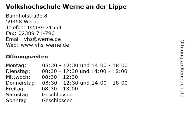 Volkshochschule Werne an der Lippe in Werne: Adresse und Öffnungszeiten
