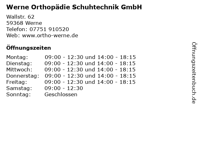 Werne Orthopädie Schuhtechnik GmbH in Werne: Adresse und Öffnungszeiten