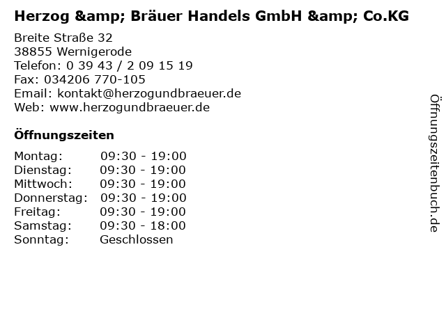 Herzog & Bräuer Handels GmbH & Co.KG in Wernigerode: Adresse und Öffnungszeiten