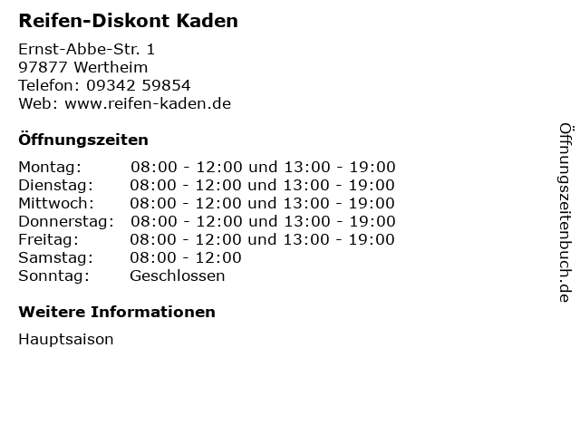 Reifen-Diskont Kaden in Wertheim: Adresse und Öffnungszeiten