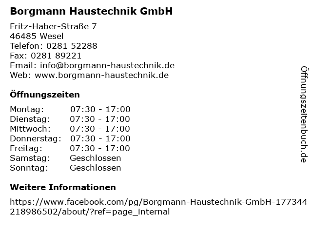 Borgmann Haustechnik GmbH in Wesel: Adresse und Öffnungszeiten