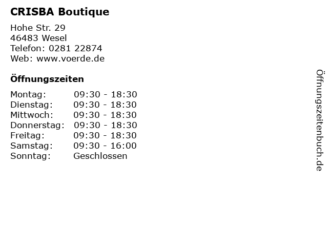 CRISBA Boutique in Wesel: Adresse und Öffnungszeiten