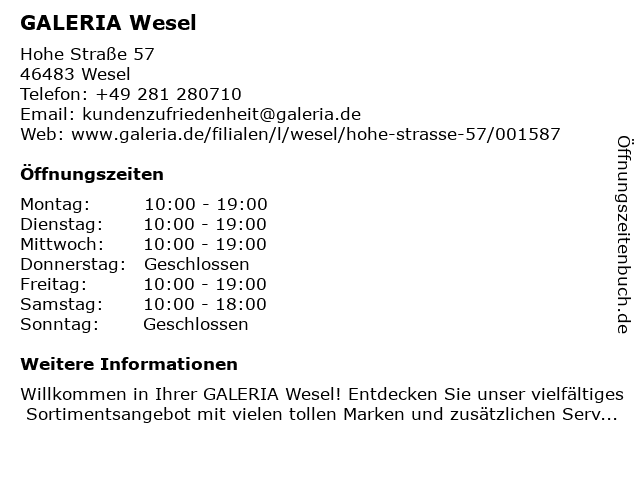 GALERIA Wesel in Wesel: Adresse und Öffnungszeiten