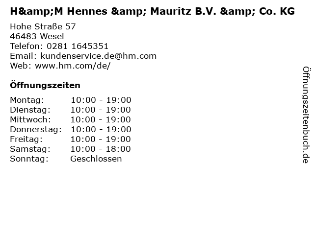 H&M Hennes & Mauritz B.V. & Co. KG in Wesel: Adresse und Öffnungszeiten