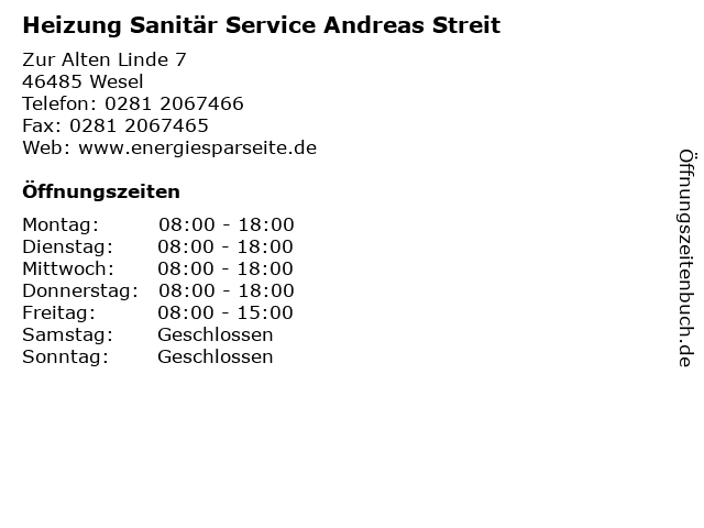 Heizung Sanitär Service Andreas Streit in Wesel: Adresse und Öffnungszeiten