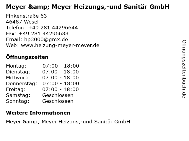 Meyer & Meyer Heizungs,-und Sanitär GmbH in Wesel: Adresse und Öffnungszeiten