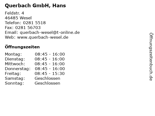 Querbach GmbH, Hans in Wesel: Adresse und Öffnungszeiten