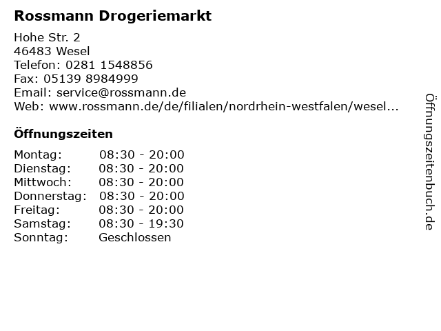 Rossmann Drogeriemarkt in Wesel: Adresse und Öffnungszeiten