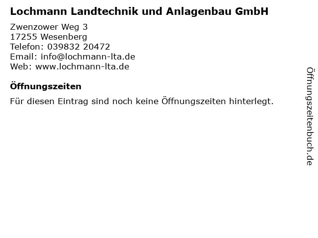 Lochmann Landtechnik und Anlagenbau GmbH in Wesenberg: Adresse und Öffnungszeiten