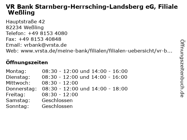 ᐅ Offnungszeiten Vr Bank Starnberg Herrsching Landsberg Eg