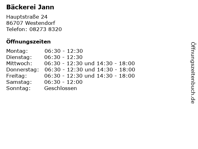 Bäckerei Jann in Westendorf: Adresse und Öffnungszeiten