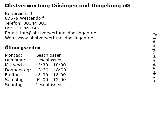 Obstverwertung Dösingen und Umgebung eG in Westendorf: Adresse und Öffnungszeiten