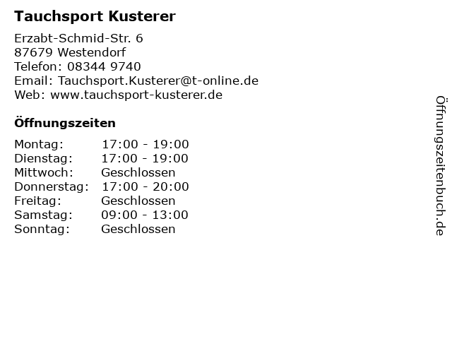 Tauchsport Kusterer in Westendorf: Adresse und Öffnungszeiten