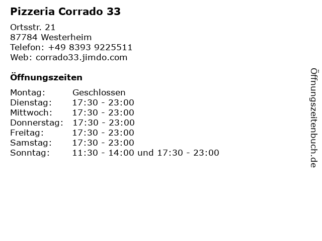 Pizzeria Corrado 33 in Westerheim: Adresse und Öffnungszeiten
