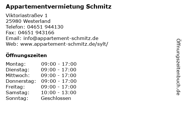 Appartementvermietung Schmitz in Westerland: Adresse und Öffnungszeiten