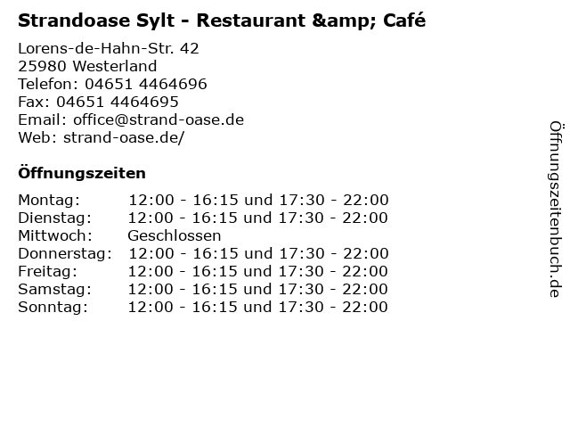 Strandoase Sylt - Restaurant & Café in Westerland: Adresse und Öffnungszeiten