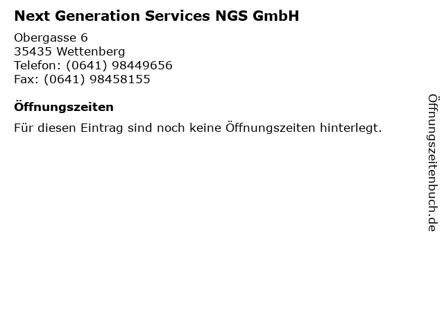 Next Generation Services NGS GmbH in Wettenberg: Adresse und Öffnungszeiten