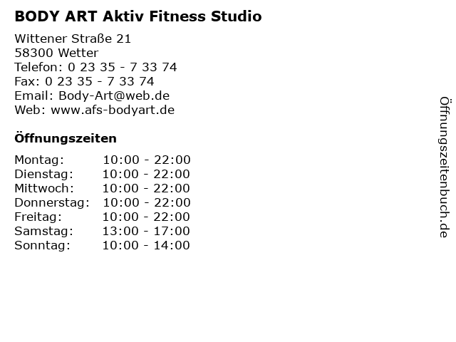 BODY ART Aktiv Fitness Studio in Wetter: Adresse und Öffnungszeiten