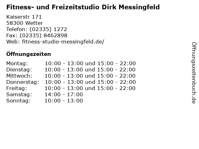 Fitness- und Freizeitstudio Dirk Messingfeld in Wetter: Adresse und Öffnungszeiten