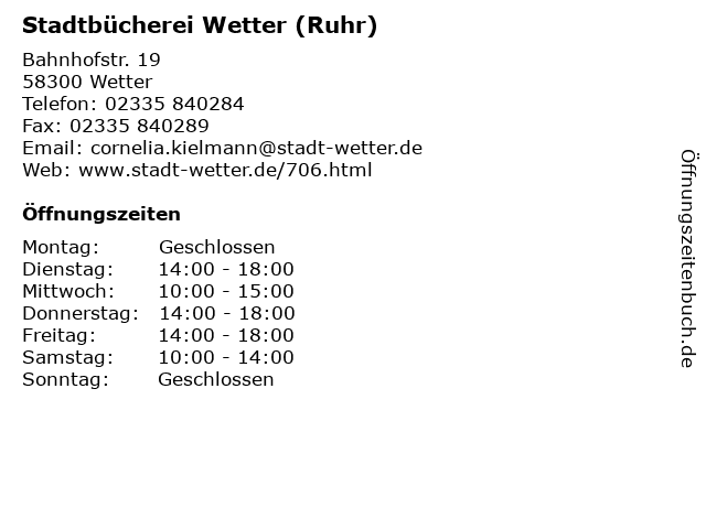 Stadtbücherei Wetter (Ruhr) in Wetter: Adresse und Öffnungszeiten
